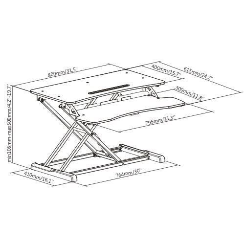 ATUMTEK STANDING DESK CONVERTER,32” Height Adjust Sit To Stand Desk Riser.  Black