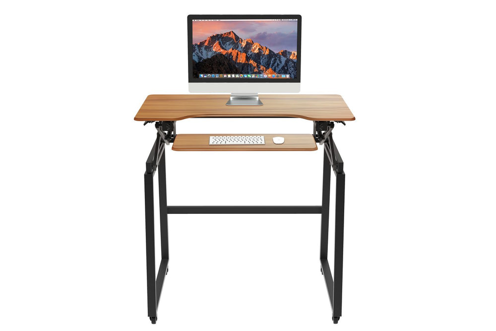 Mobile Grande (Teak): Versatile Mobile Sit Stand Desk for 3 Monitors ...